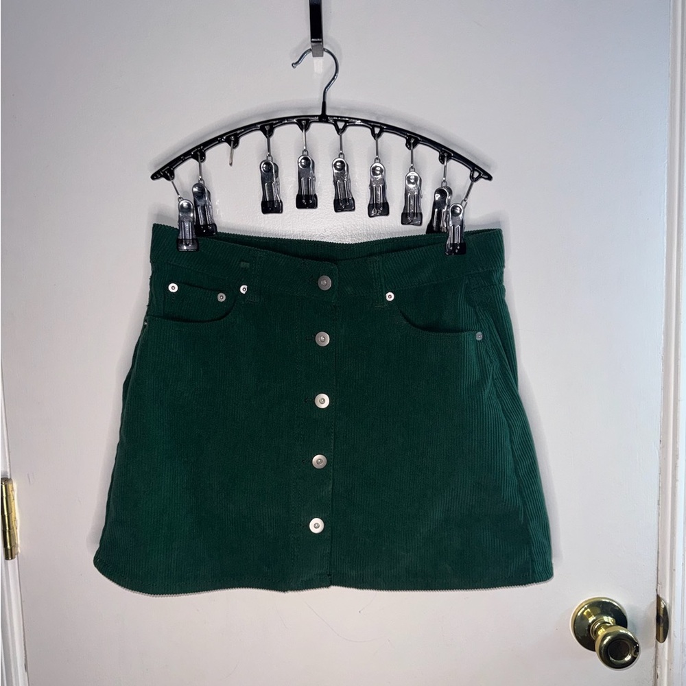 No Boundaries Dark Green Button-Front Corduroy Mini Skirt